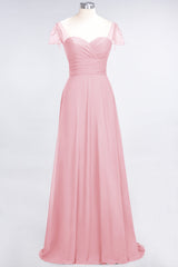Chic Chiffon Sweetheart Cap-Sleeves Ruffle Bridesmaid Dresses with Beadings-Babyonlines