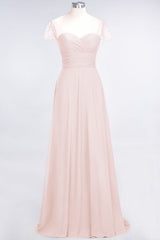 Chic Chiffon Sweetheart Cap-Sleeves Ruffle Bridesmaid Dresses with Beadings-Babyonlines
