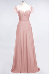 Chic Chiffon Sweetheart Cap-Sleeves Ruffle Bridesmaid Dresses with Beadings-Babyonlines