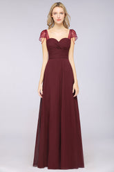 Chic Chiffon Sweetheart Cap-Sleeves Ruffle Bridesmaid Dresses with Beadings-Babyonlines