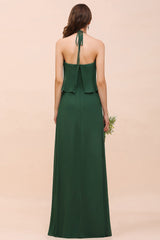 Chic Halter Sweetheart Dark Green Chiffon Bridesmaid Dress-Babyonlines