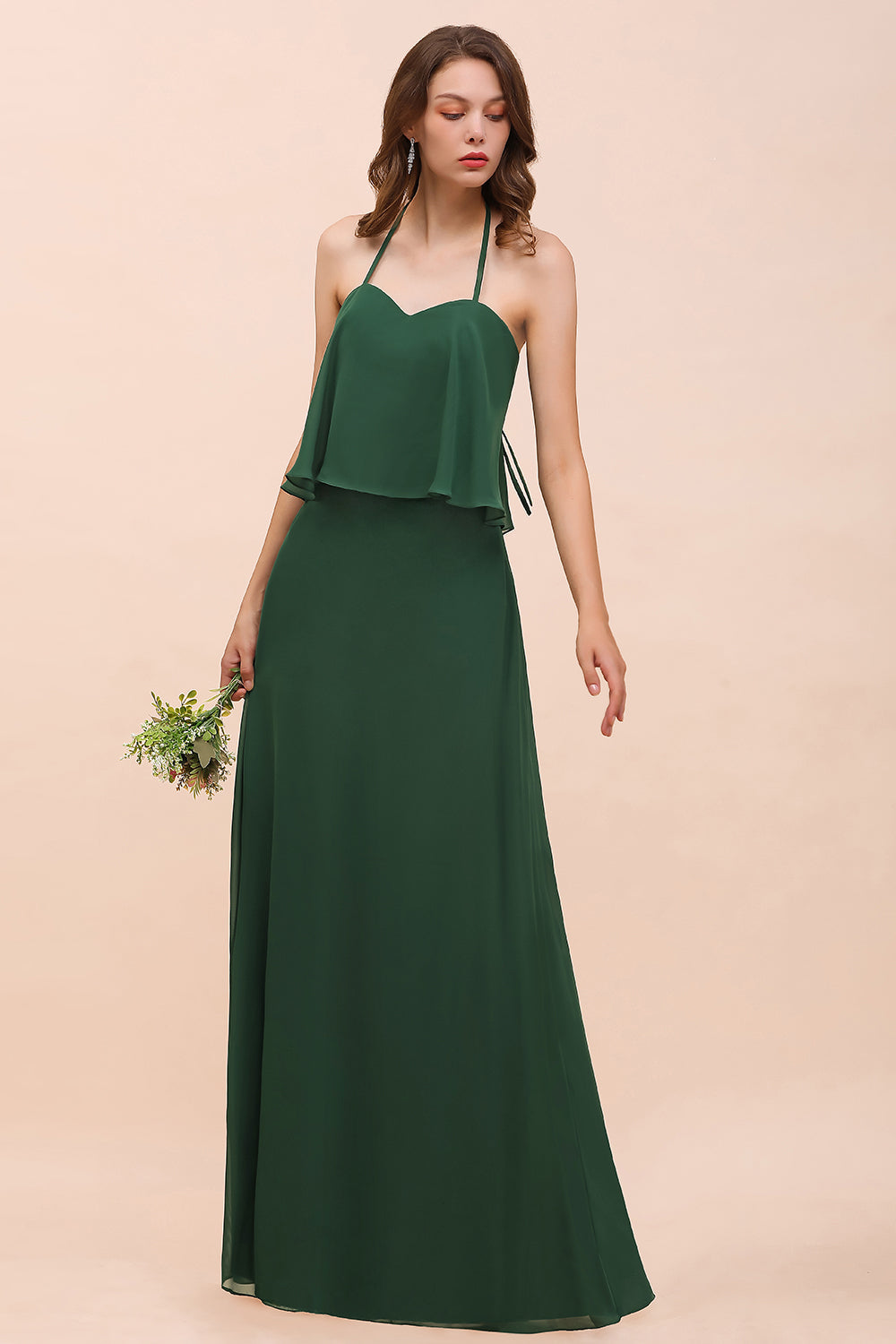 Chic Halter Sweetheart Dark Green Chiffon Bridesmaid Dress-Babyonlines