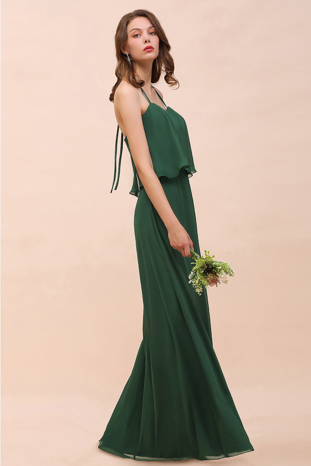 Chic Halter Sweetheart Dark Green Chiffon Bridesmaid Dress-Babyonlines