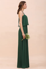 Chic Halter Sweetheart Dark Green Chiffon Bridesmaid Dress-Babyonlines