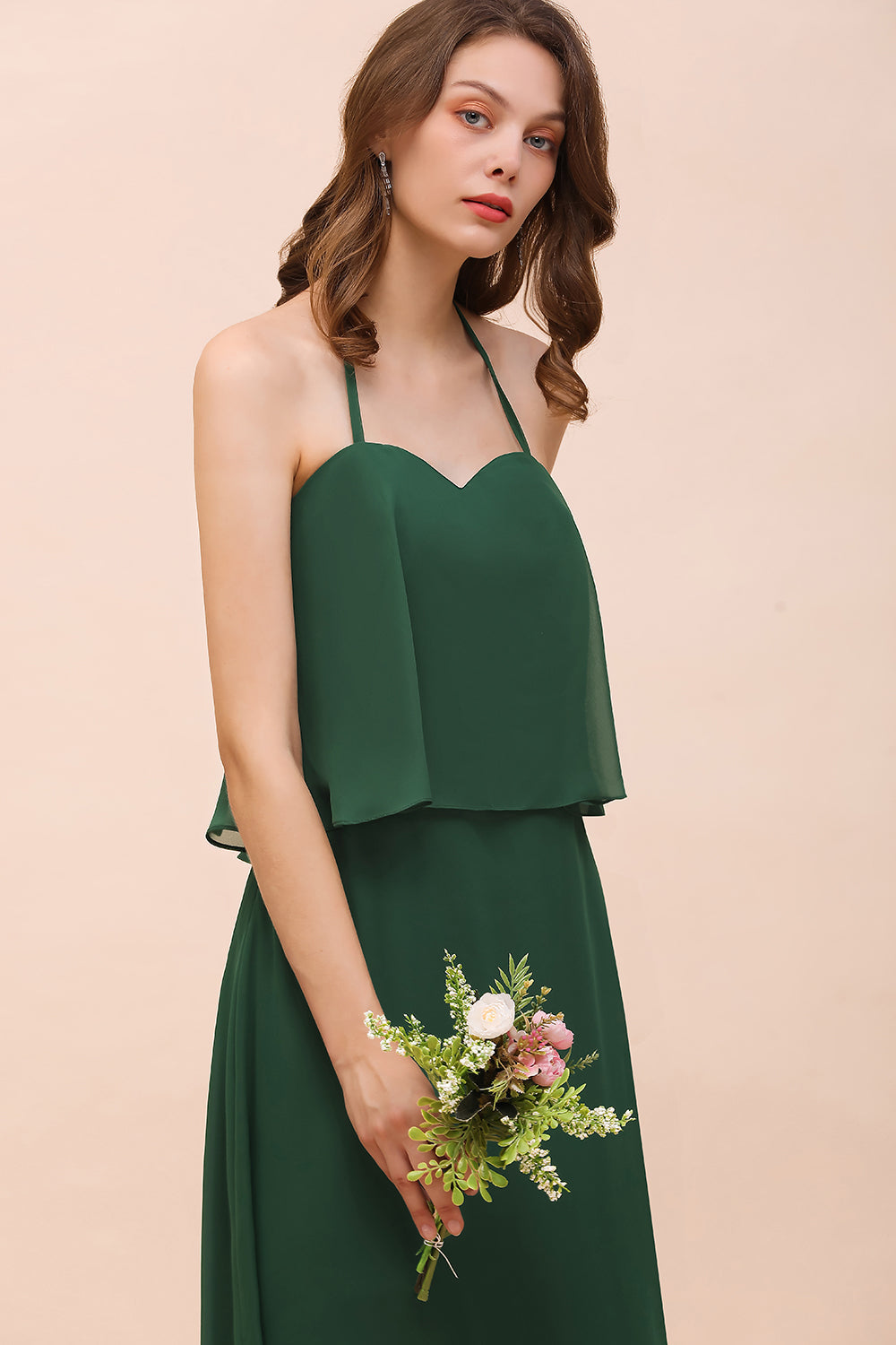 Chic Halter Sweetheart Dark Green Chiffon Bridesmaid Dress-Babyonlines