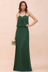 Chic Halter Sweetheart Dark Green Chiffon Bridesmaid Dress-Babyonlines
