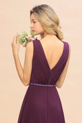 Chic Hi-Lo V Neck Ruffle Bridesmaid Dress with Beading Sash-Babyonlines