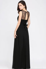 Chic Jewel Open-Back Bridesmaid Dress with Bow Lace Ruffle Maid of Honor Dresses-Babyonlines