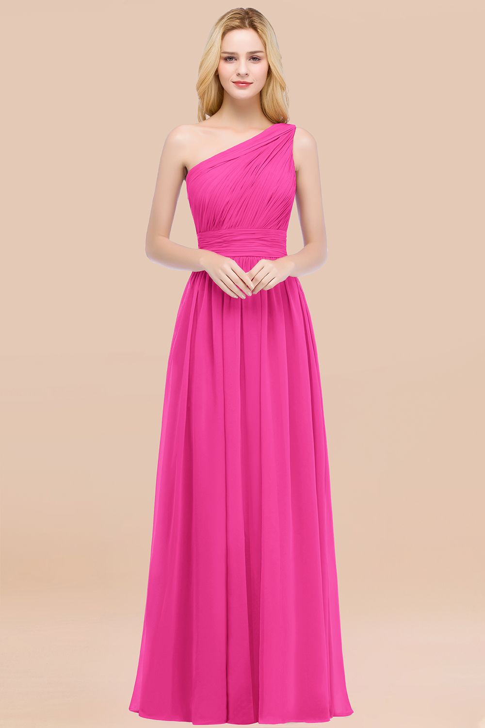 Chic One-shoulder Sleeveless Burgundy Chiffon Bridesmaid Dresses Online-Babyonlines