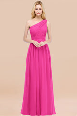 Chic One-shoulder Sleeveless Burgundy Chiffon Bridesmaid Dresses Online-Babyonlines