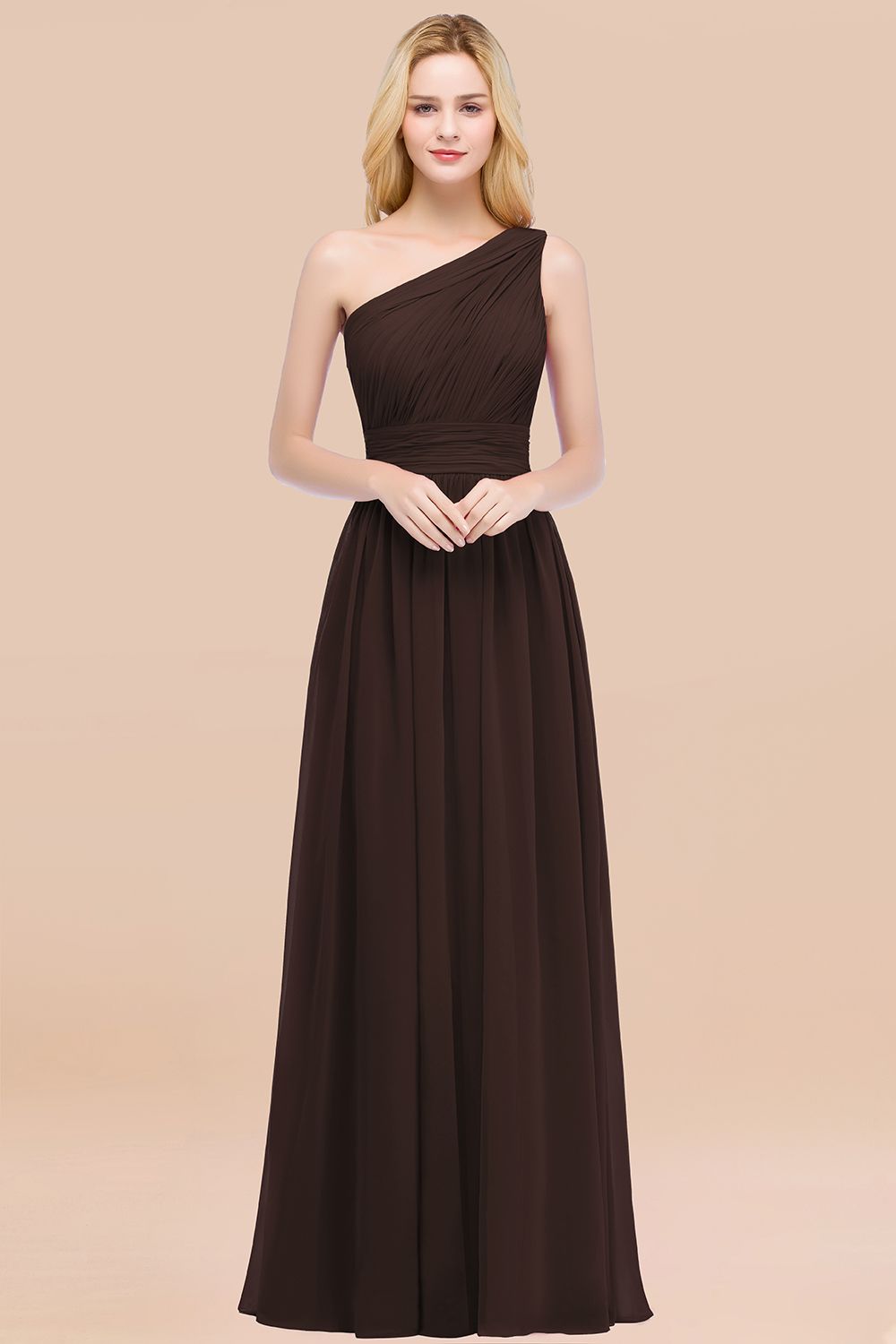Chic One-shoulder Sleeveless Burgundy Chiffon Bridesmaid Dresses Online-Babyonlines