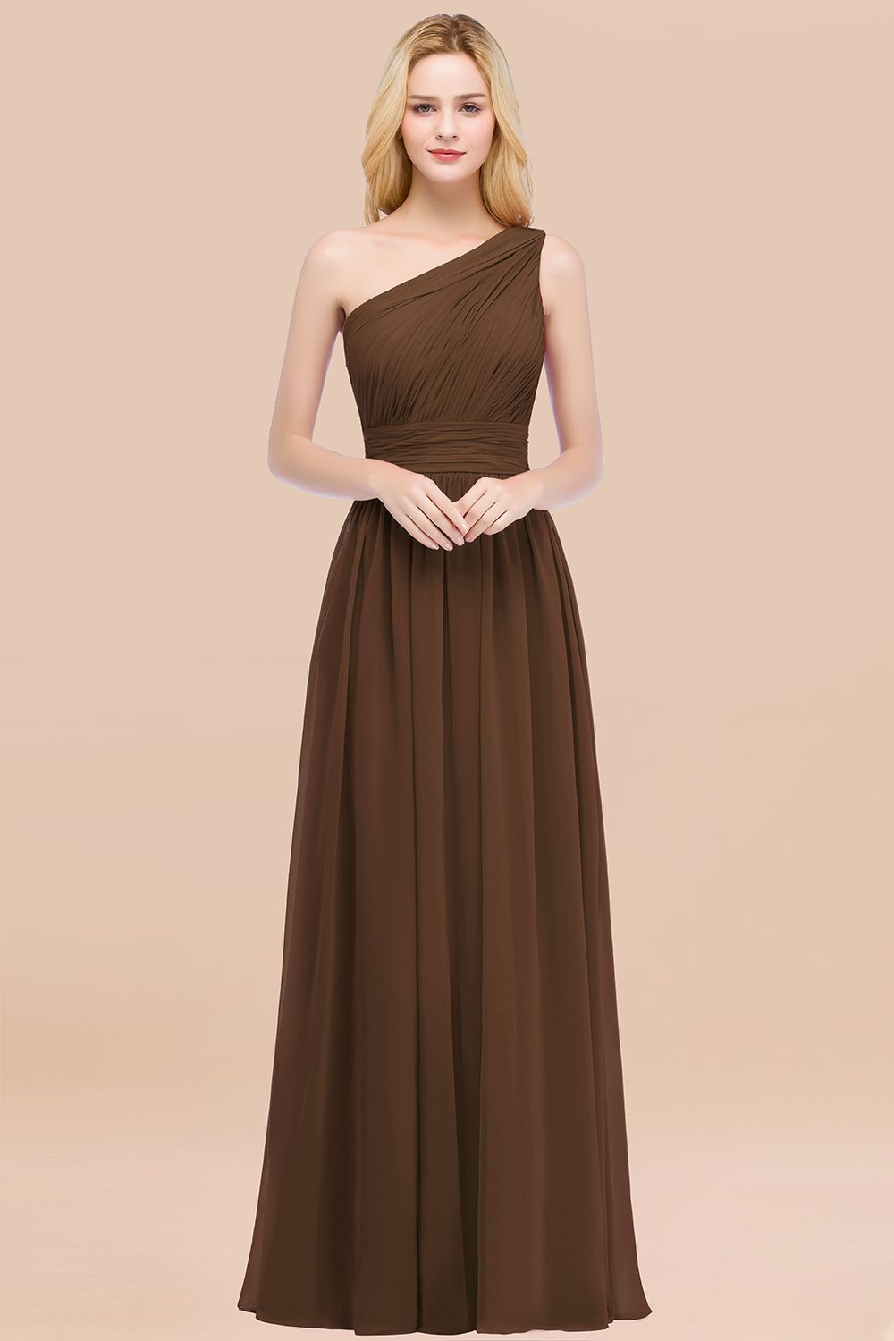 Chic One-shoulder Sleeveless Burgundy Chiffon Bridesmaid Dresses Online-Babyonlines