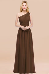 Chic One-shoulder Sleeveless Burgundy Chiffon Bridesmaid Dresses Online-Babyonlines