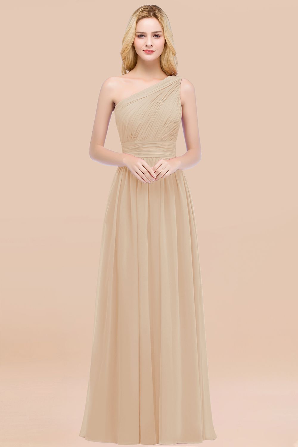 Chic One-shoulder Sleeveless Burgundy Chiffon Bridesmaid Dresses Online-Babyonlines