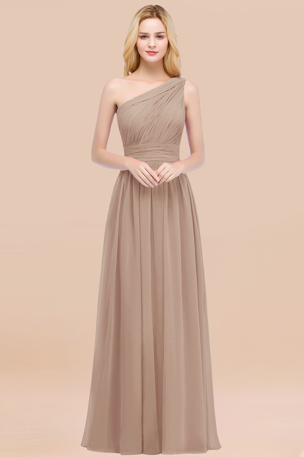 Chic One-shoulder Sleeveless Burgundy Chiffon Bridesmaid Dresses Online-Babyonlines
