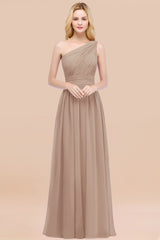 Chic One-shoulder Sleeveless Burgundy Chiffon Bridesmaid Dresses Online-Babyonlines