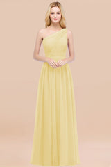 Chic One-shoulder Sleeveless Burgundy Chiffon Bridesmaid Dresses Online-Babyonlines