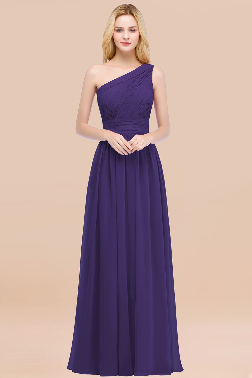 Chic One-shoulder Sleeveless Burgundy Chiffon Bridesmaid Dresses Online-Babyonlines