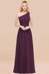 Chic One-shoulder Sleeveless Burgundy Chiffon Bridesmaid Dresses Online-Babyonlines