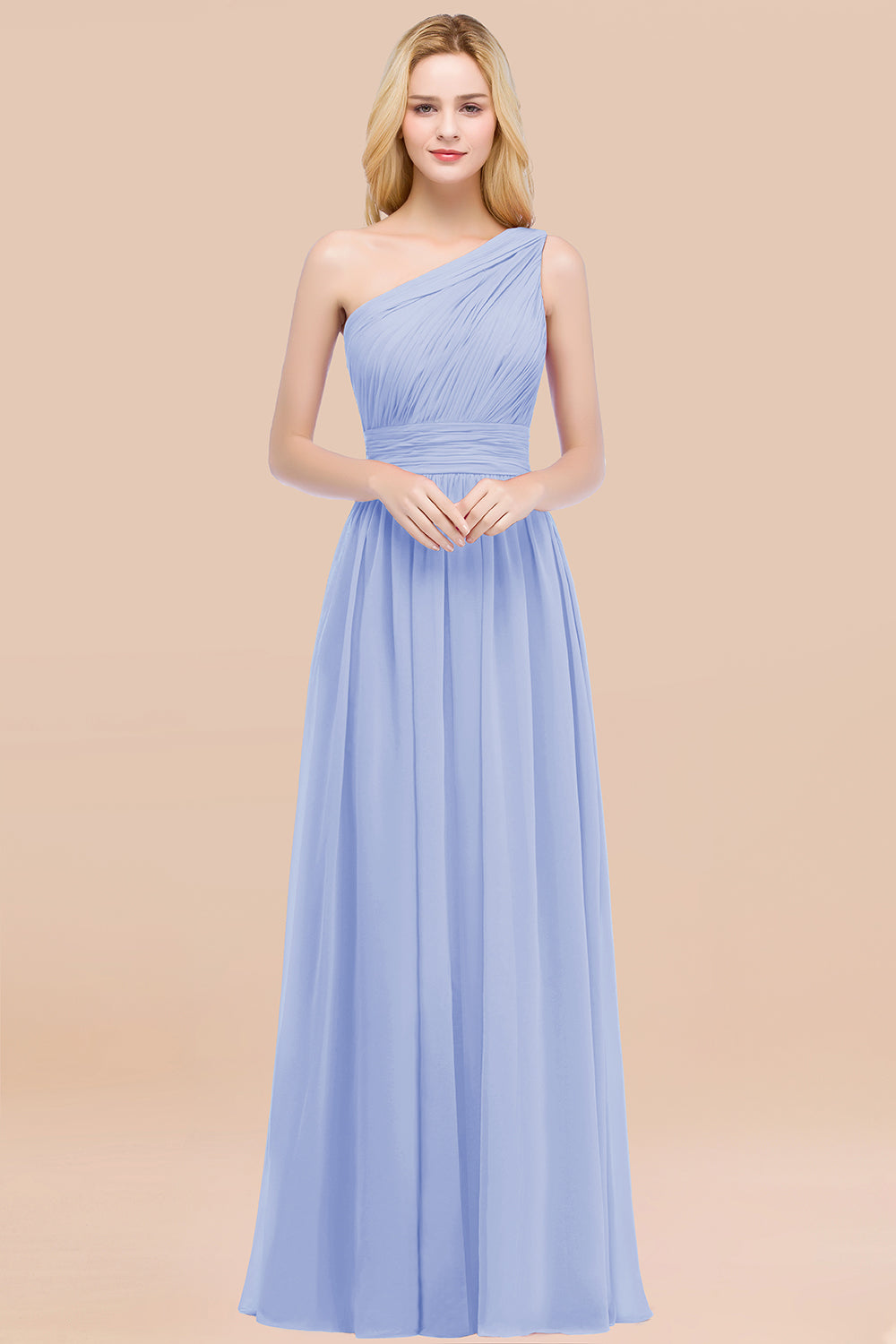 Chic One-shoulder Sleeveless Burgundy Chiffon Bridesmaid Dresses Online-Babyonlines