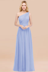 Chic One-shoulder Sleeveless Burgundy Chiffon Bridesmaid Dresses Online-Babyonlines