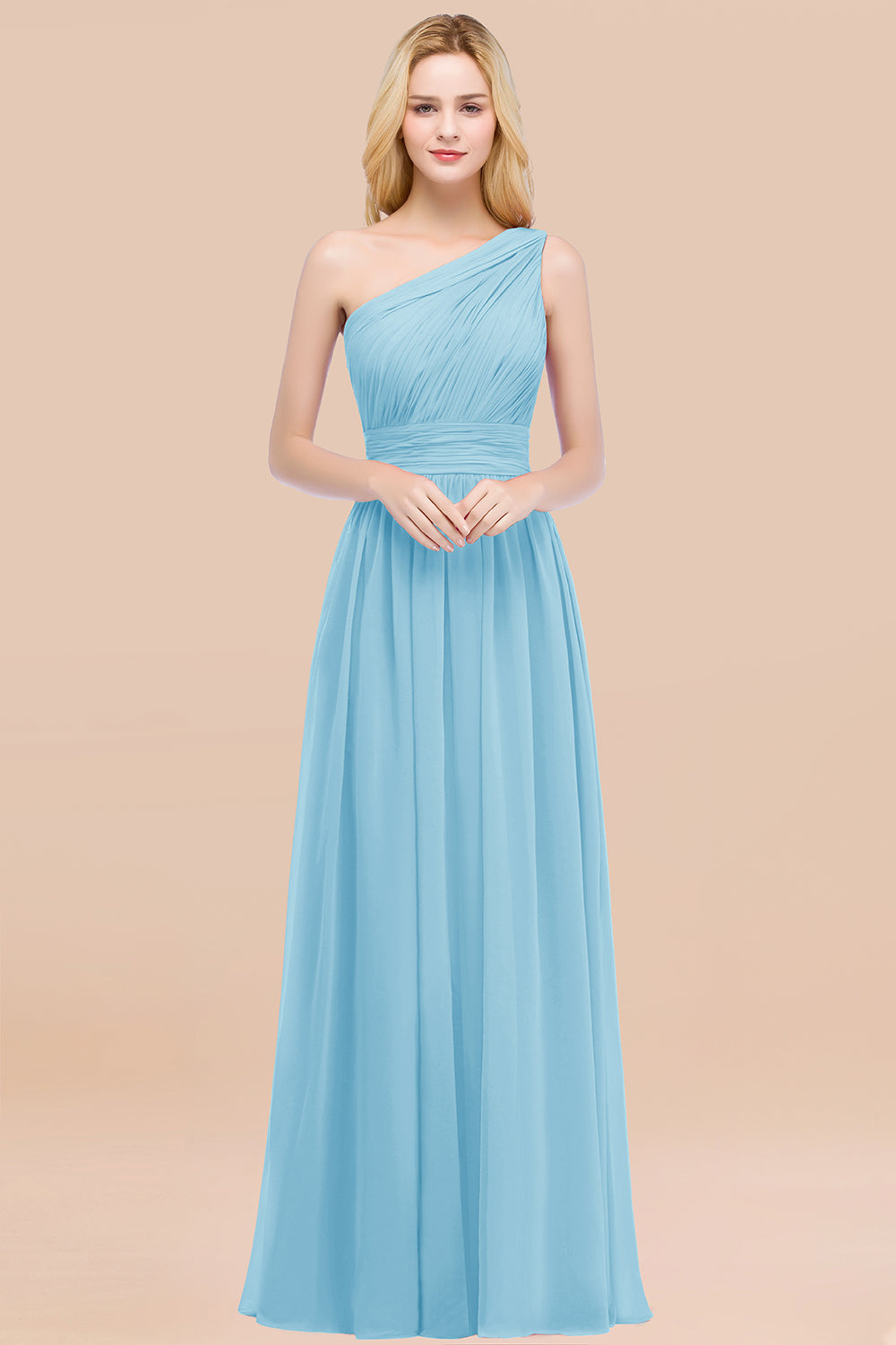 Chic One-shoulder Sleeveless Burgundy Chiffon Bridesmaid Dresses Online-Babyonlines