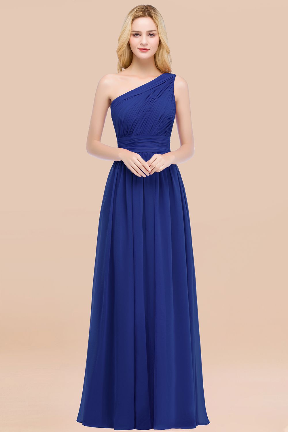Chic One-shoulder Sleeveless Burgundy Chiffon Bridesmaid Dresses Online-Babyonlines