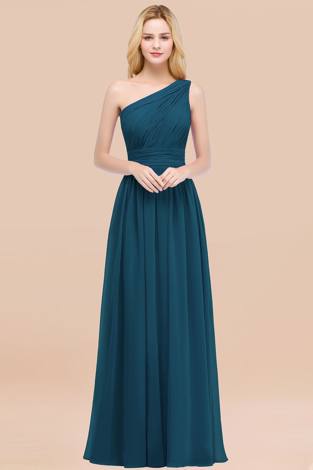 Chic One-shoulder Sleeveless Burgundy Chiffon Bridesmaid Dresses Online-Babyonlines