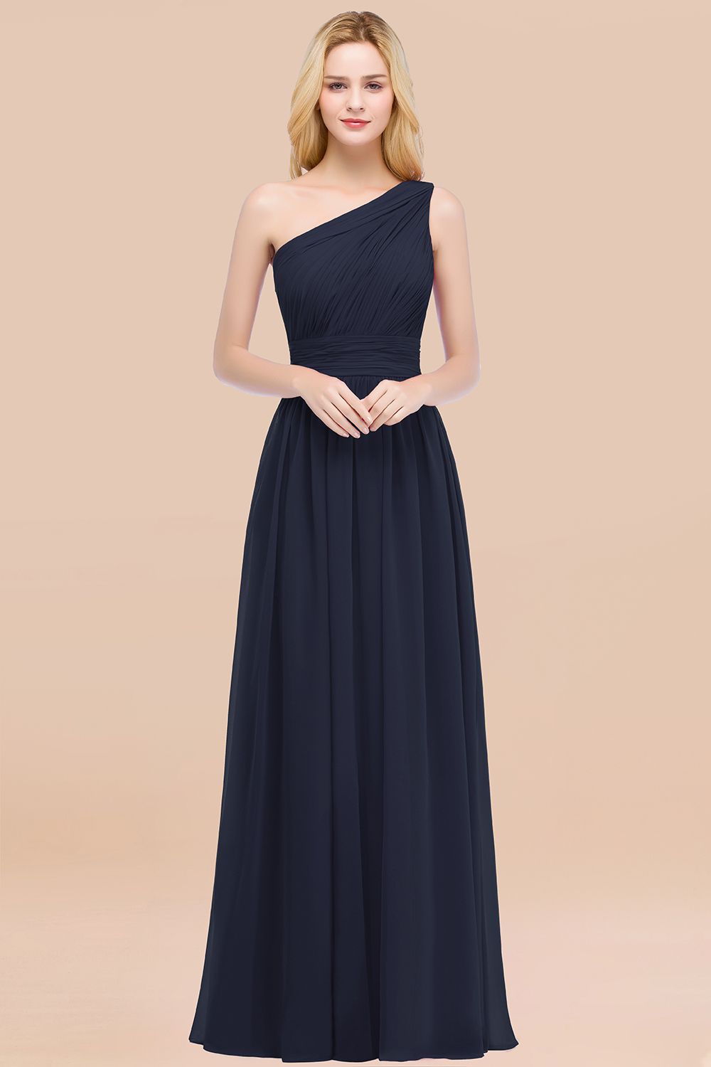 Chic One-shoulder Sleeveless Burgundy Chiffon Bridesmaid Dresses Online-Babyonlines
