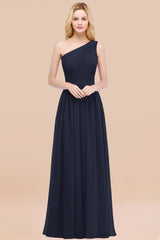 Chic One-shoulder Sleeveless Burgundy Chiffon Bridesmaid Dresses Online-Babyonlines