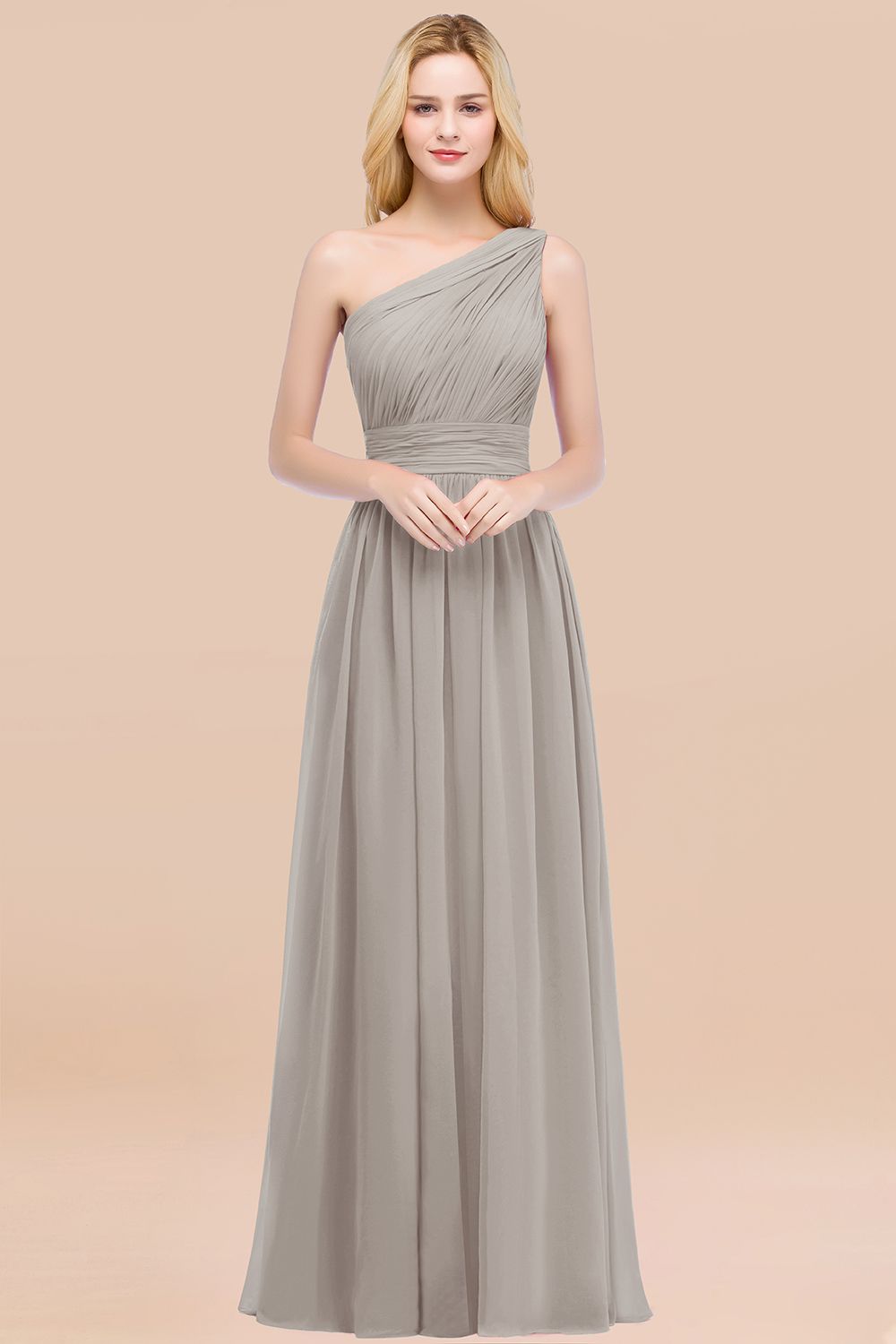 Chic One-shoulder Sleeveless Burgundy Chiffon Bridesmaid Dresses Online-Babyonlines