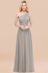 Chic One-shoulder Sleeveless Burgundy Chiffon Bridesmaid Dresses Online-Babyonlines