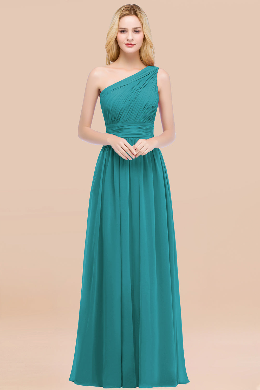 Chic One-shoulder Sleeveless Burgundy Chiffon Bridesmaid Dresses Online-Babyonlines