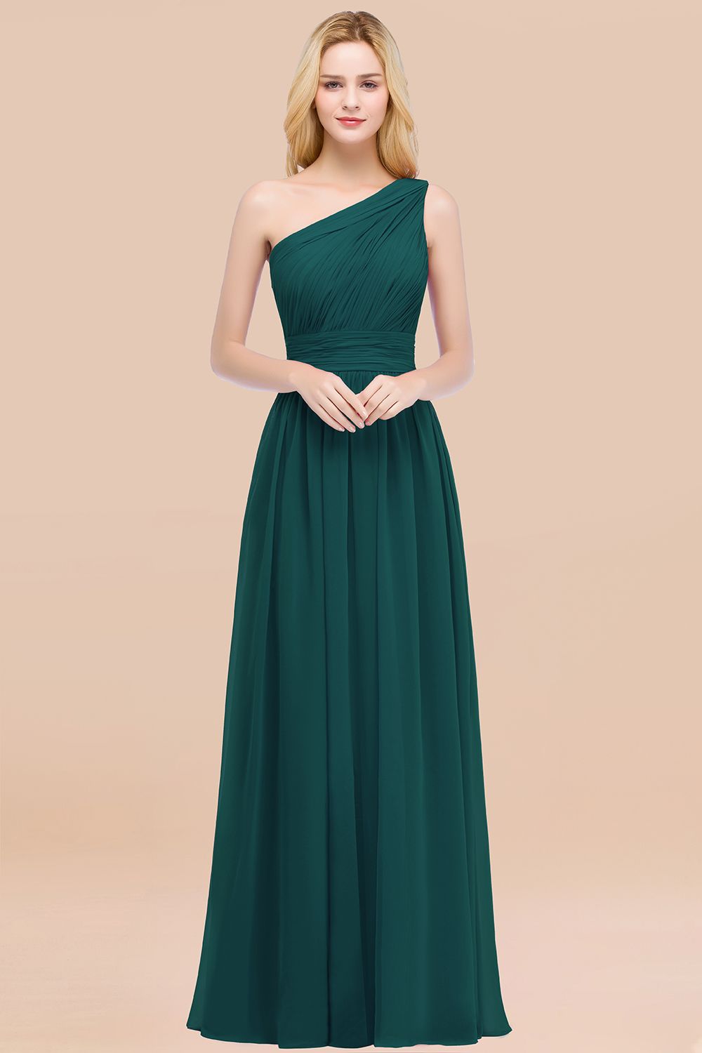 Chic One-shoulder Sleeveless Burgundy Chiffon Bridesmaid Dresses Online-Babyonlines
