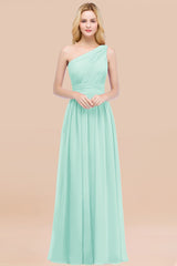 Chic One-shoulder Sleeveless Burgundy Chiffon Bridesmaid Dresses Online-Babyonlines