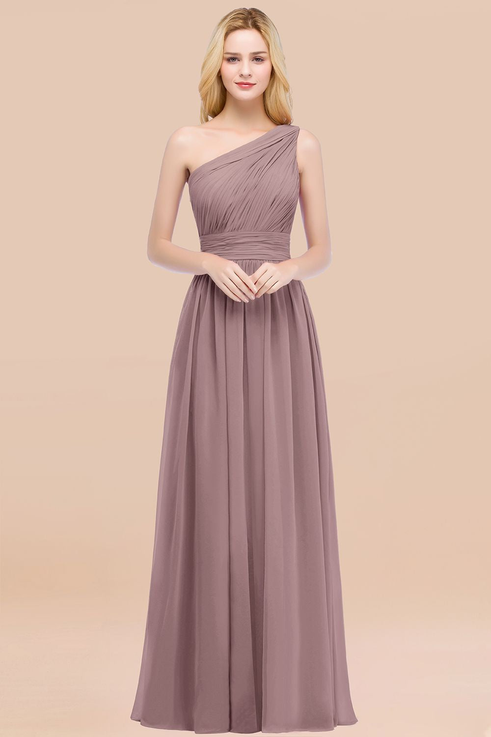 Chic One-shoulder Sleeveless Burgundy Chiffon Bridesmaid Dresses Online-Babyonlines