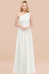 Chic One-shoulder Sleeveless Burgundy Chiffon Bridesmaid Dresses Online-Babyonlines