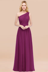 Chic One-shoulder Sleeveless Burgundy Chiffon Bridesmaid Dresses Online-Babyonlines
