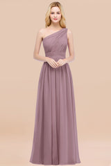 Chic One-shoulder Sleeveless Burgundy Chiffon Bridesmaid Dresses Online-Babyonlines