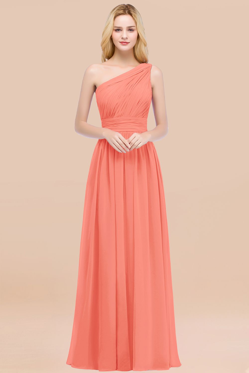 Chic One-shoulder Sleeveless Burgundy Chiffon Bridesmaid Dresses Online-Babyonlines