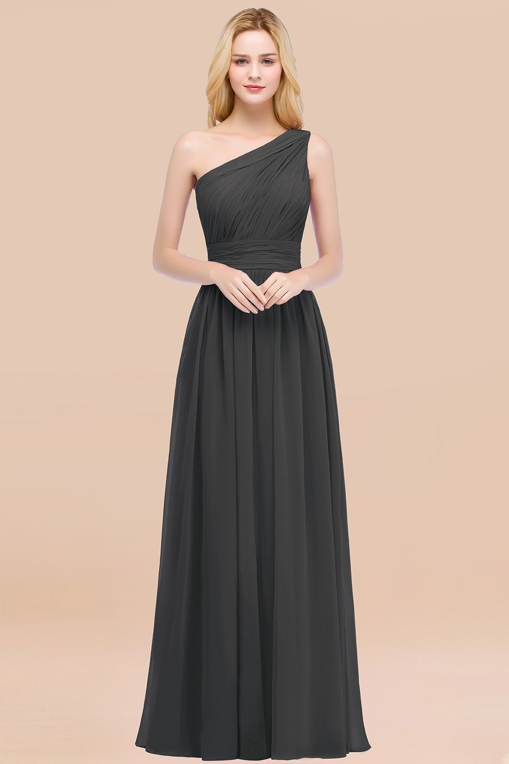 Chic One-shoulder Sleeveless Burgundy Chiffon Bridesmaid Dresses Online-Babyonlines