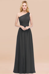 Chic One-shoulder Sleeveless Burgundy Chiffon Bridesmaid Dresses Online-Babyonlines
