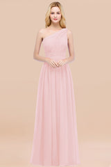 Chic One-shoulder Sleeveless Burgundy Chiffon Bridesmaid Dresses Online-Babyonlines