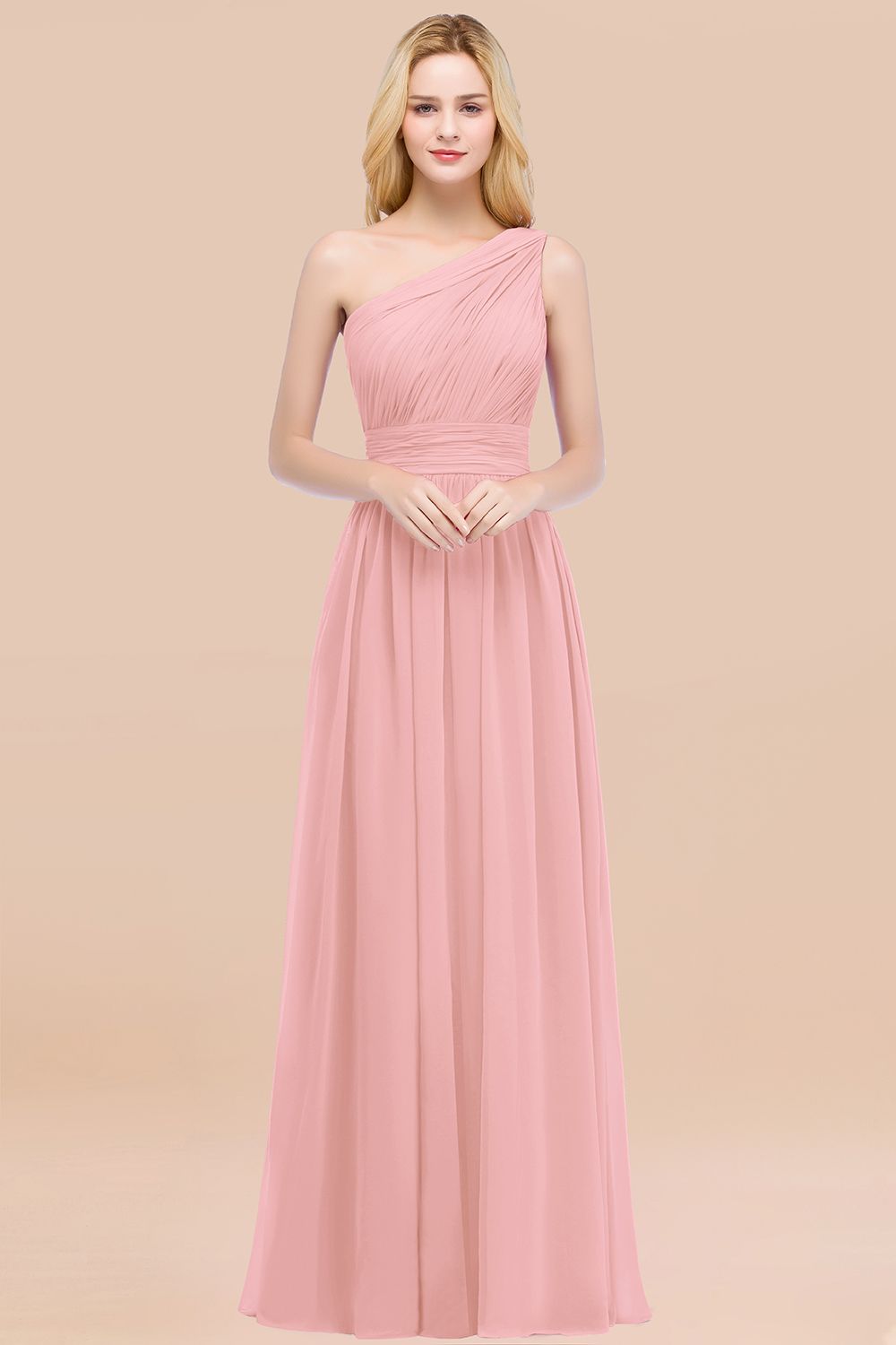 Chic One-shoulder Sleeveless Burgundy Chiffon Bridesmaid Dresses Online-Babyonlines