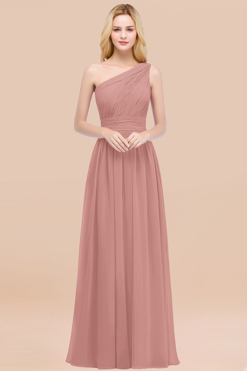Chic One-shoulder Sleeveless Burgundy Chiffon Bridesmaid Dresses Online-Babyonlines