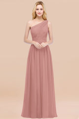 Chic One-shoulder Sleeveless Burgundy Chiffon Bridesmaid Dresses Online-Babyonlines