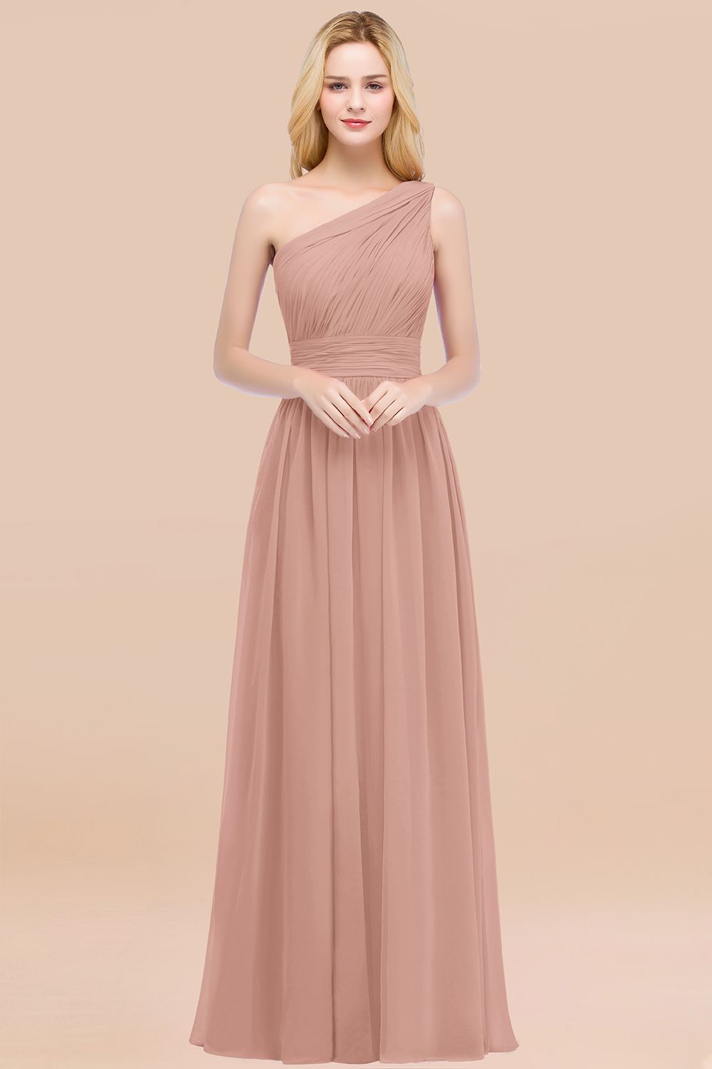 Chic One-shoulder Sleeveless Burgundy Chiffon Bridesmaid Dresses Online-Babyonlines