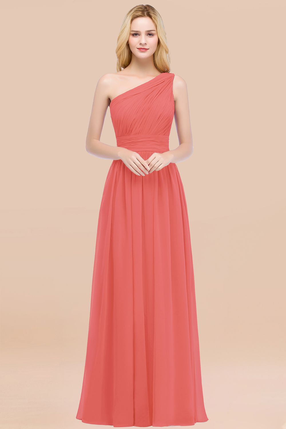 Chic One-shoulder Sleeveless Burgundy Chiffon Bridesmaid Dresses Online-Babyonlines