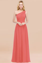 Chic One-shoulder Sleeveless Burgundy Chiffon Bridesmaid Dresses Online-Babyonlines