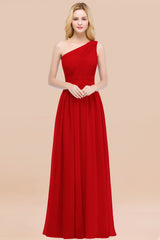 Chic One-shoulder Sleeveless Burgundy Chiffon Bridesmaid Dresses Online-Babyonlines
